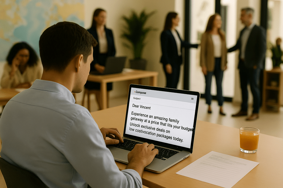 a man an sending email