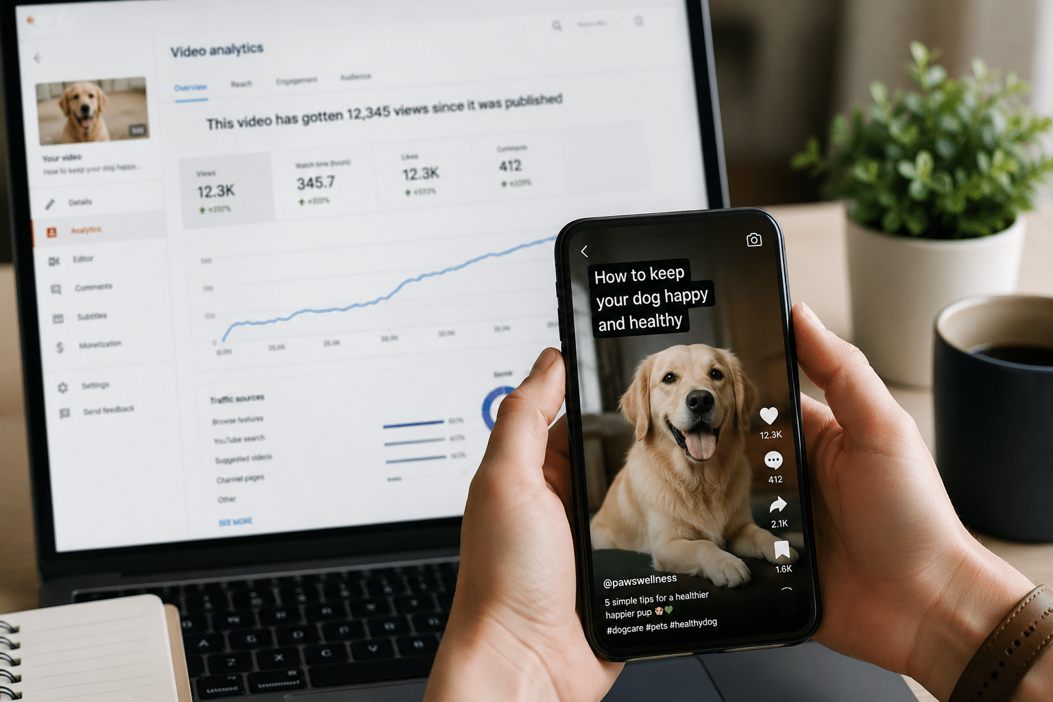 Using Google Analytics to track traffic sources and user behavior.