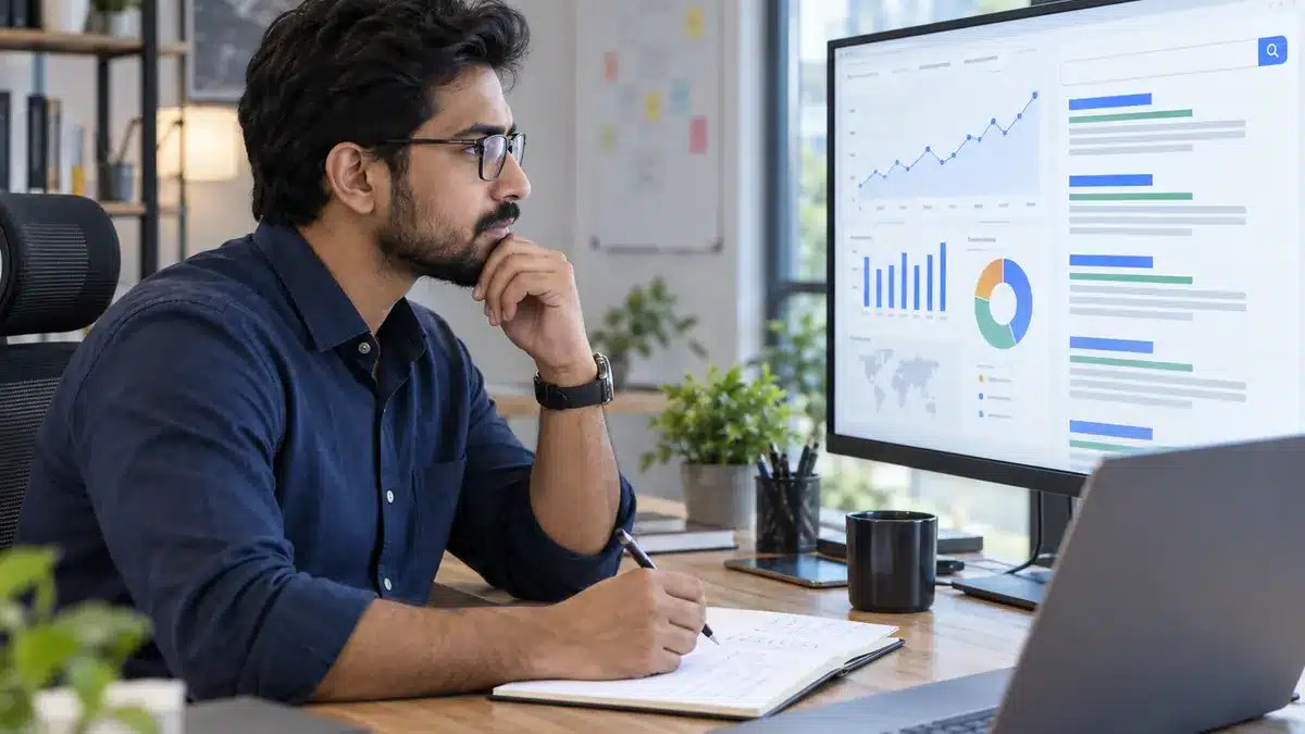 Tulsa business owner reviewing a Google Ads dashboard to find why the ads are not getting leads